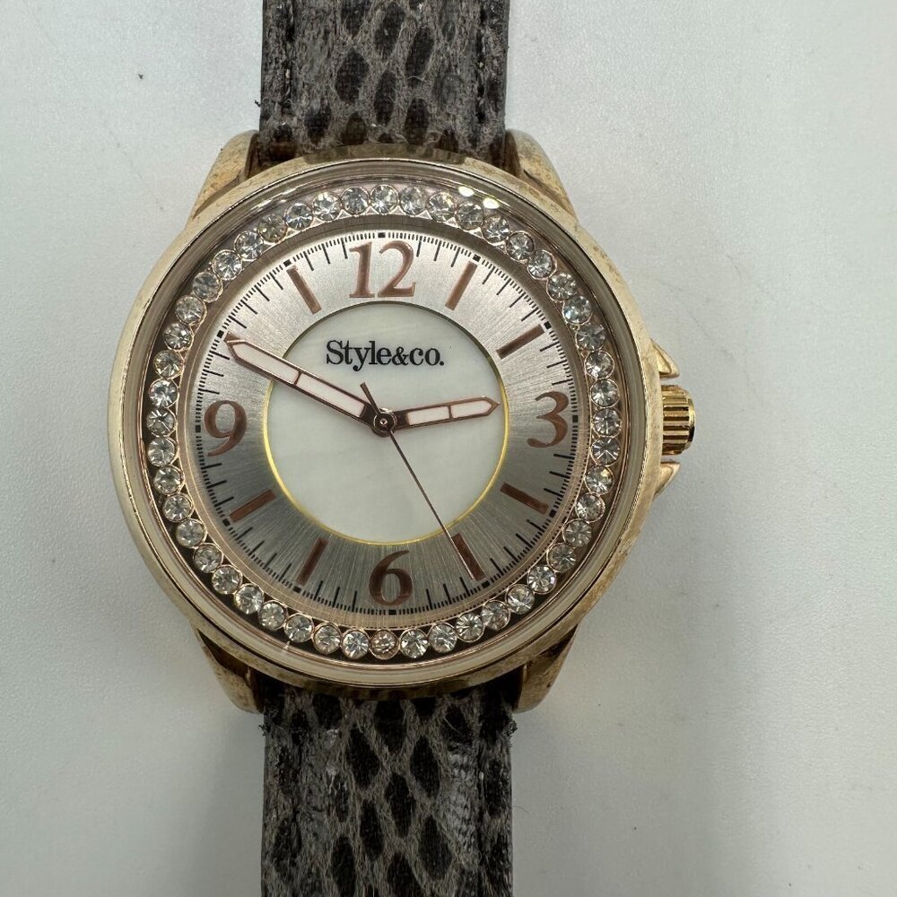 3/$30 Style & Co Watch Women Rose Gold Tone Grey Snake Print Band 9 Inch